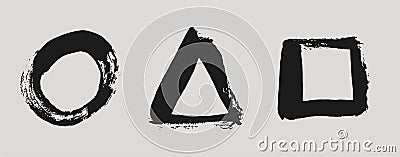 Illustration with strokes of paint in the form of a circle, triangle and square. Vector Illustration